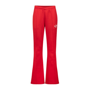 Fire red adidas track pants.