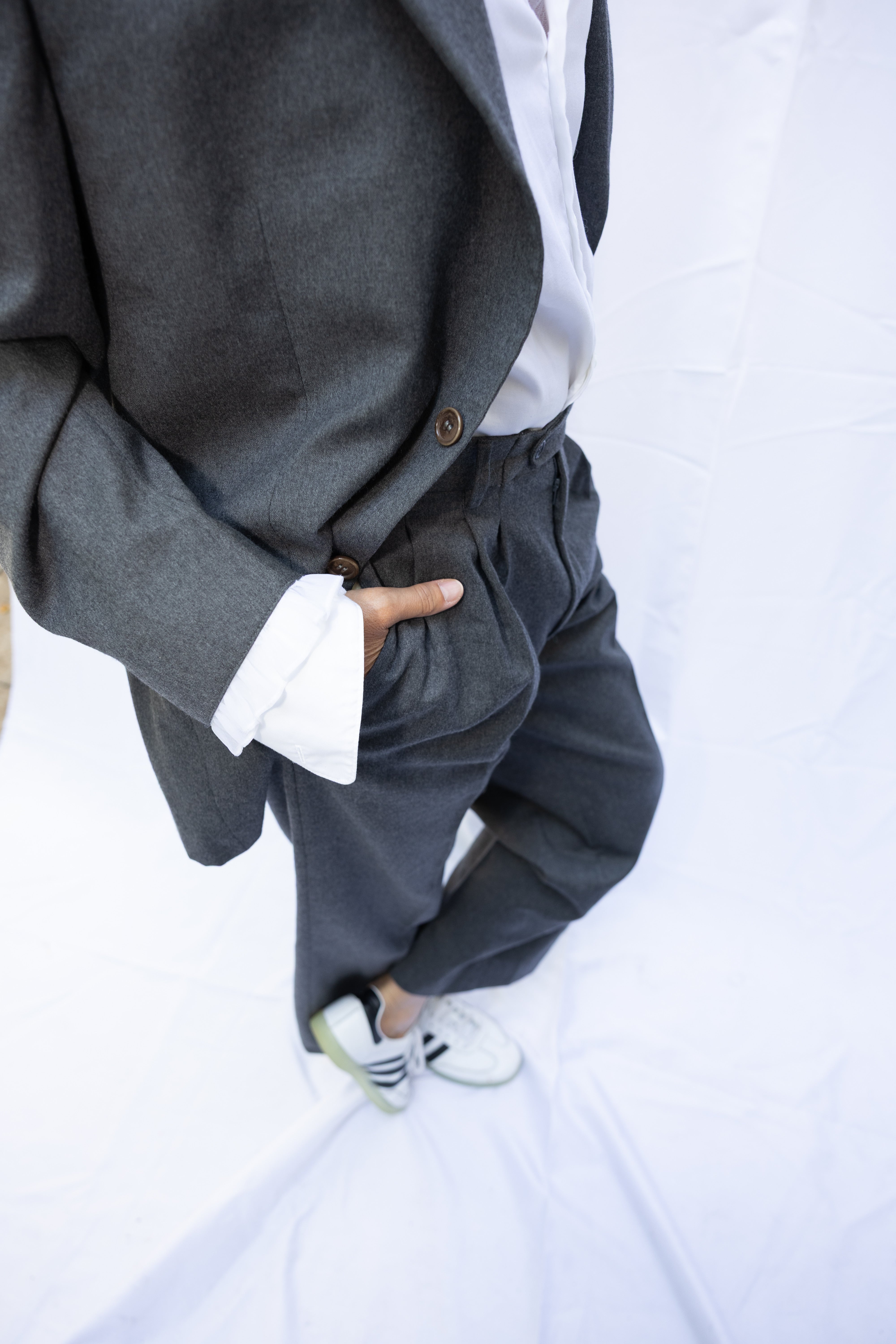 Mid grey wool 80's suit.