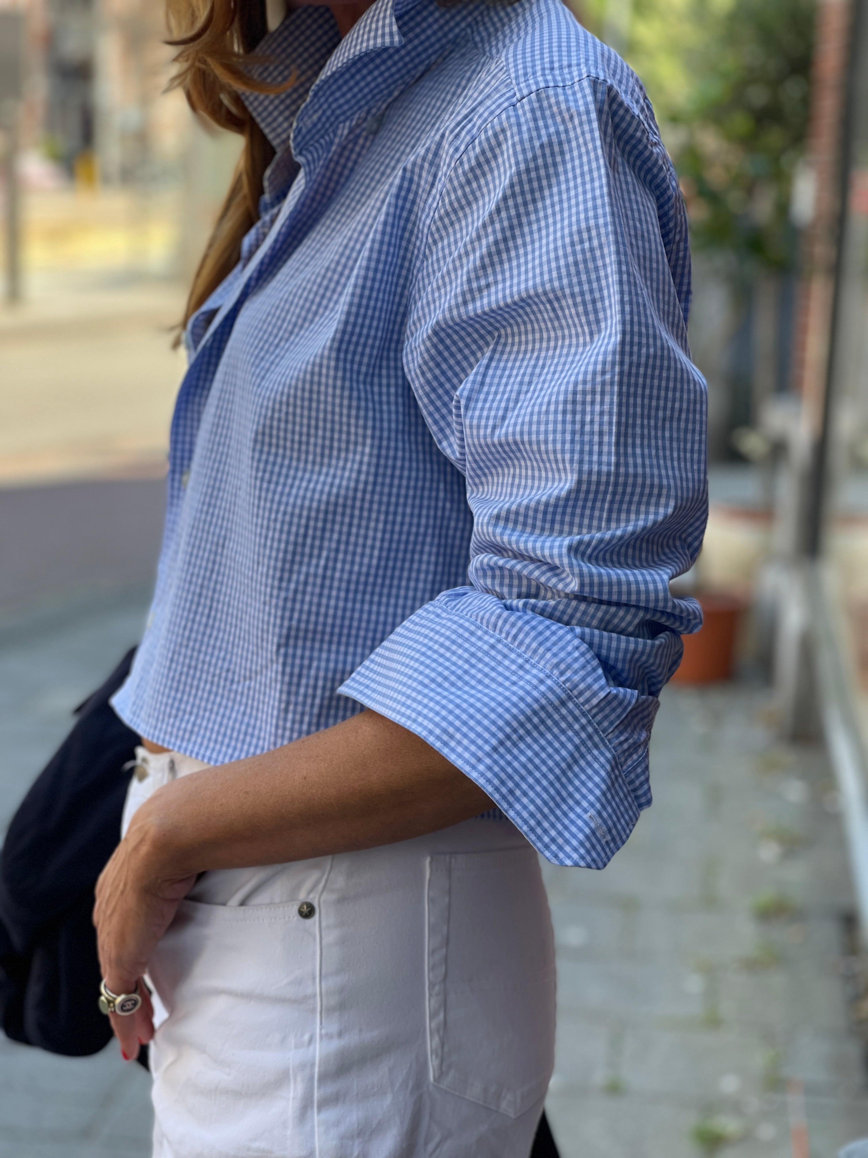 Cropped gingham shirt l/s.