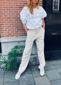 white Yale college sweatshirt