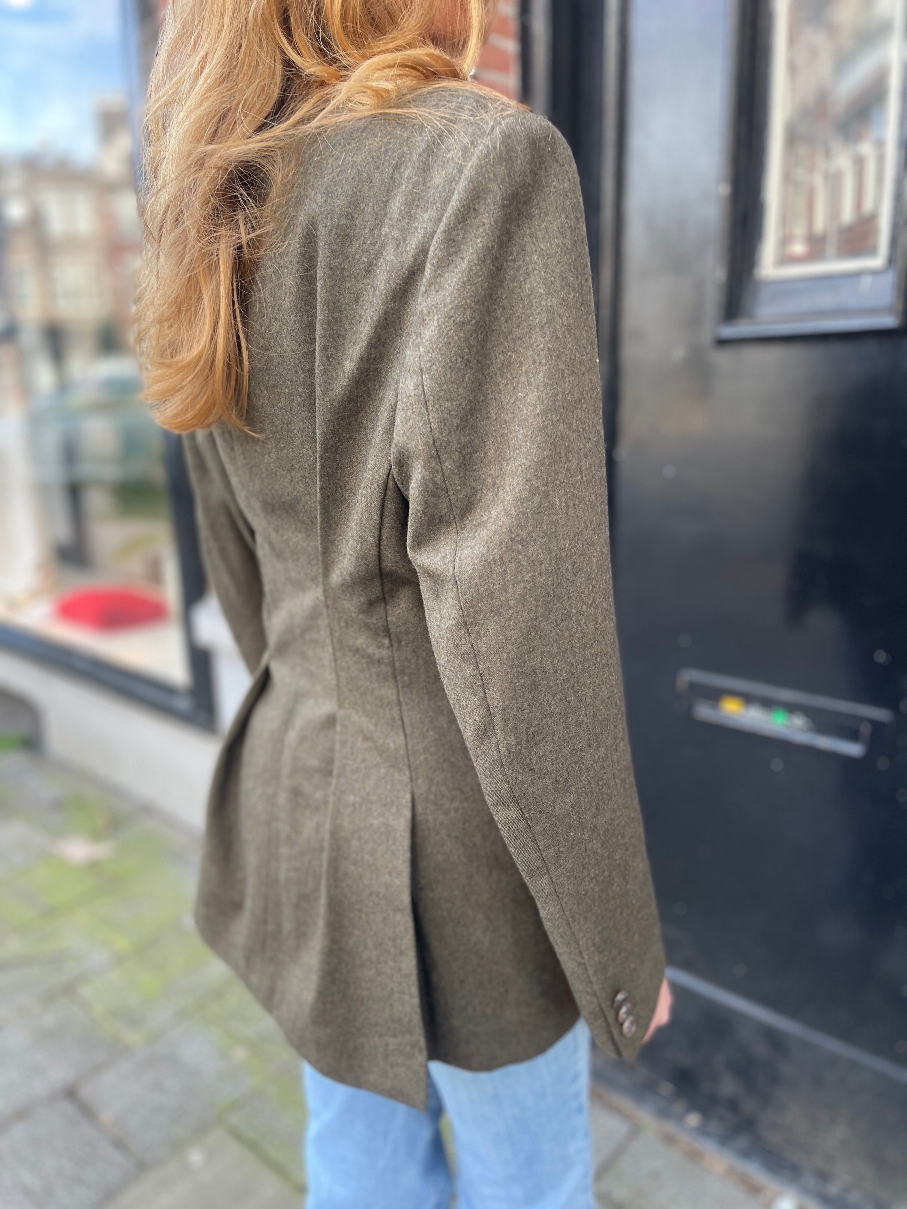 Army green fitted blazer.