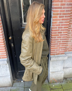 Army green soft leather jacket.