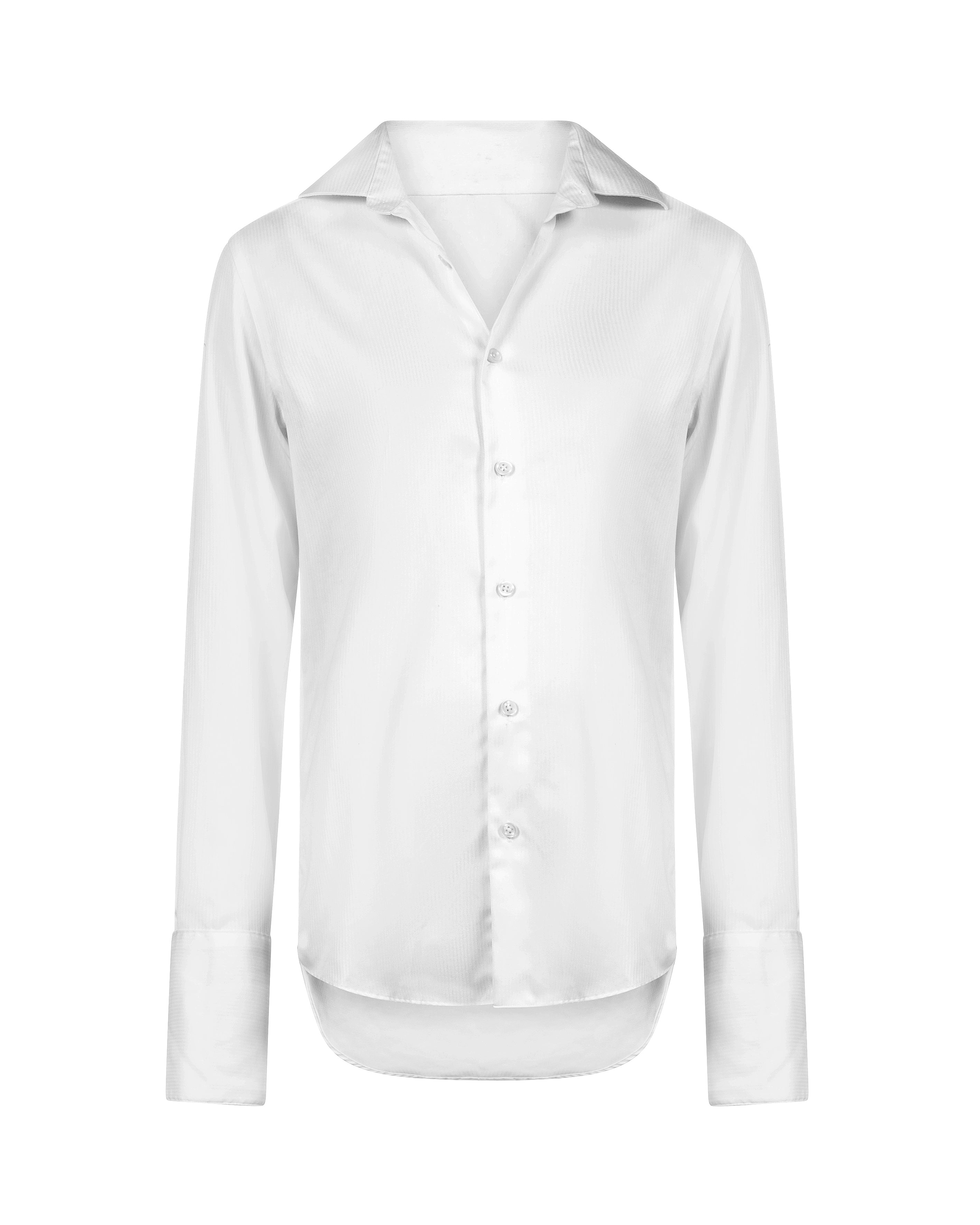 White smoking shirt with double cuffs.