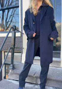 Navy blue cashmere wool coat.