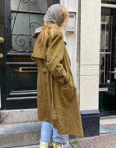 Olive lined trench coat.