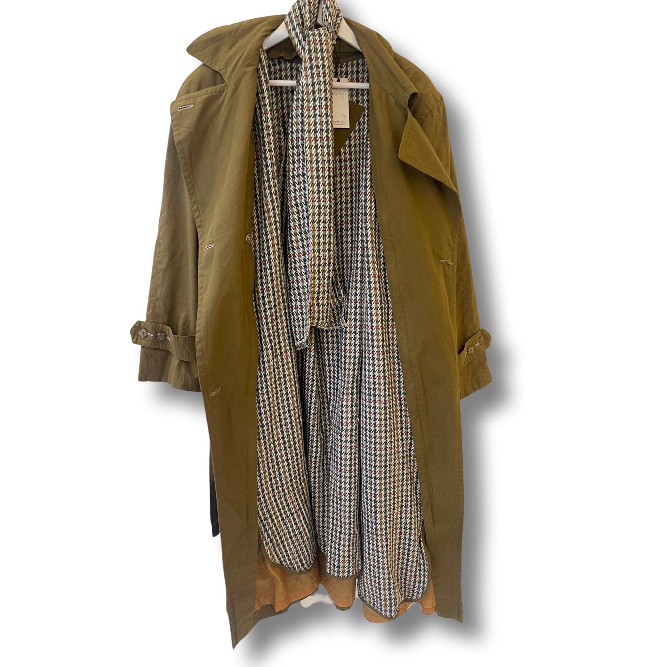 Olive lined trench coat.