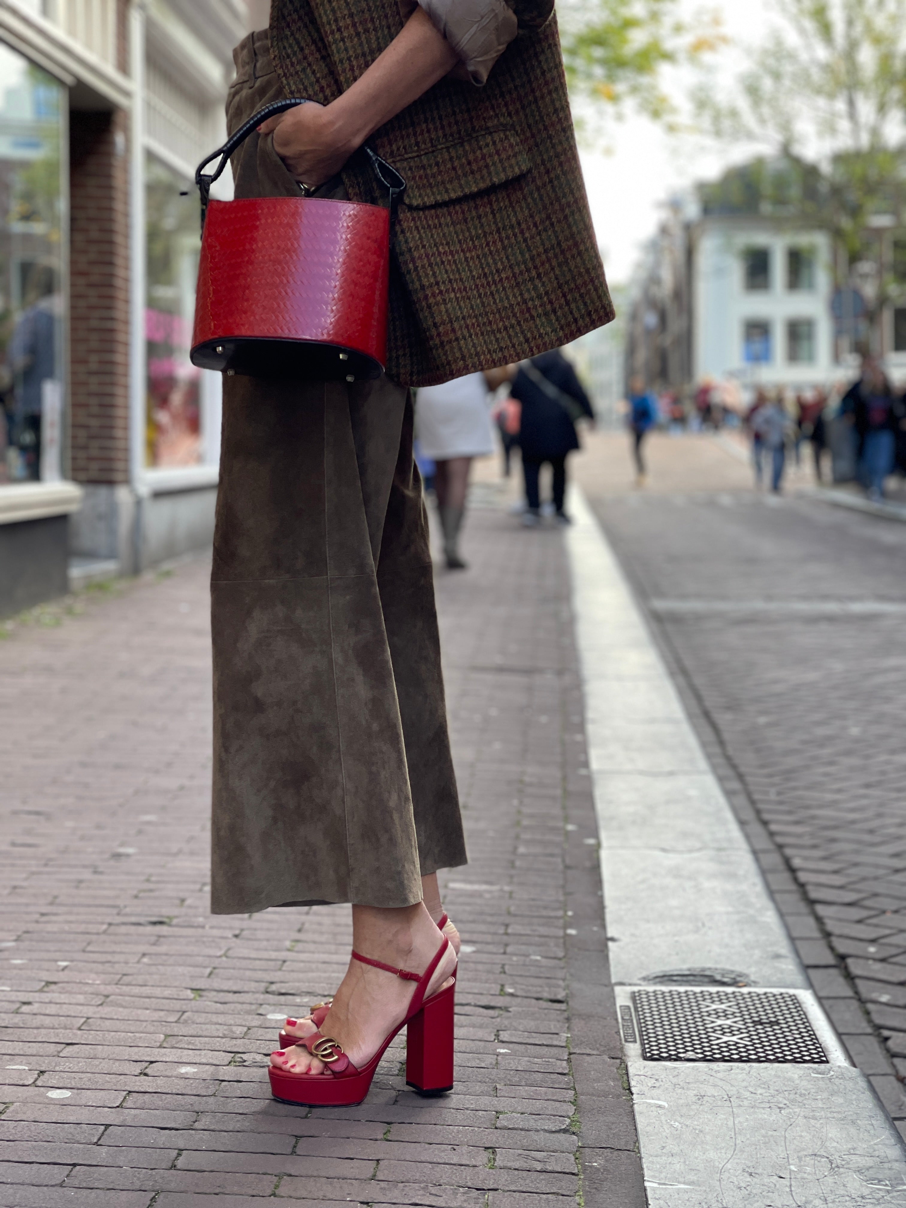 Gucci red marmont platform sandal.