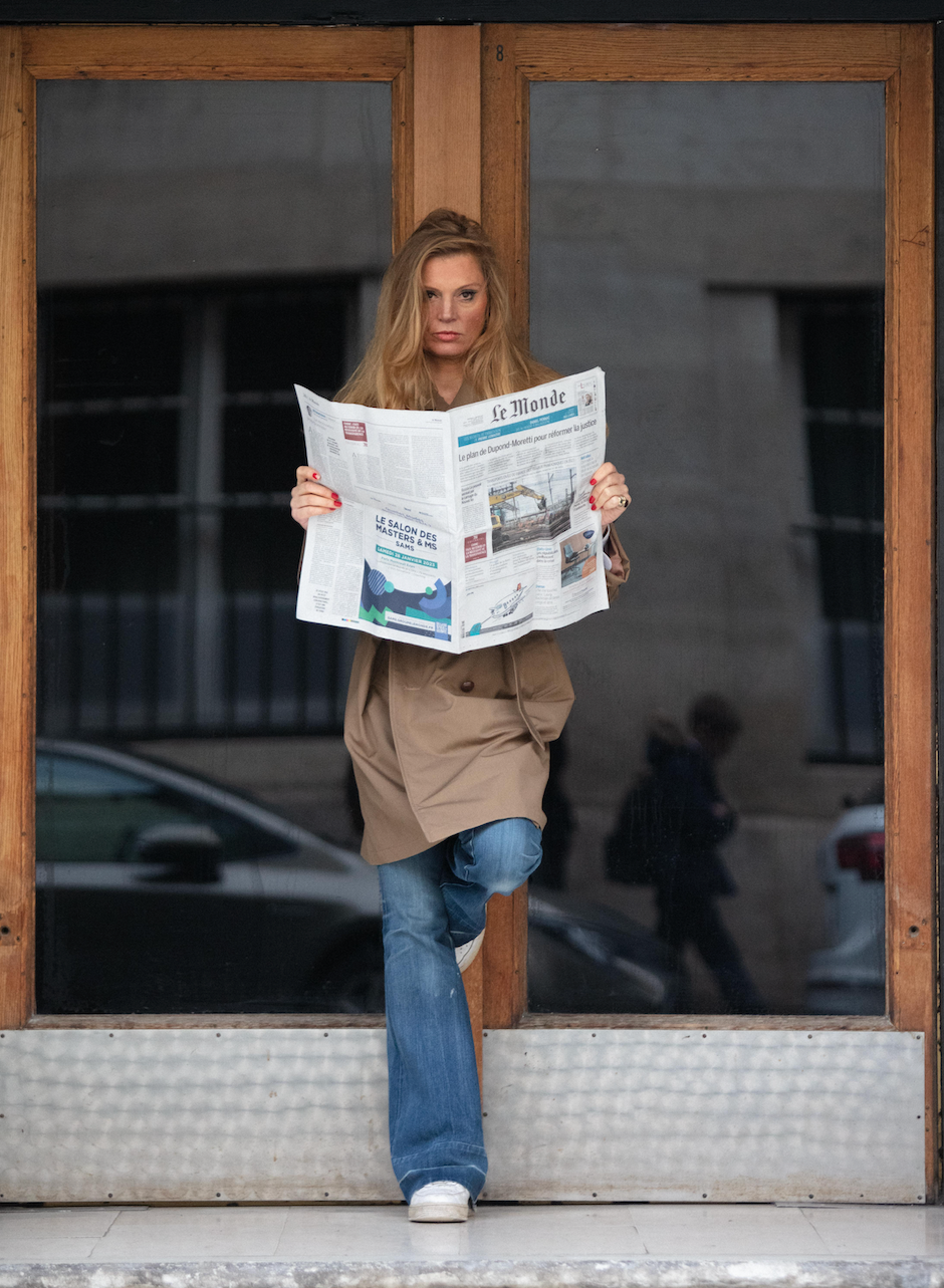 Khaki army style trench coat.
